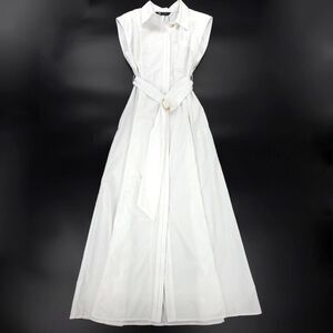 NWT Zara Long Poplin Shirt Dress Belted A-Line Maxi Minimal Old Money White Gold